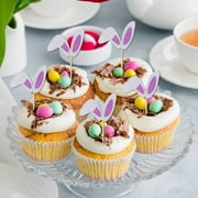 Easter Bunny Cupcake Toppers 12 Pack Decorative Rabbit Ear Cake Flags Spring Party Supplies for Easter Celebrations White and Pink Cardstock Food Safe Party Decorations